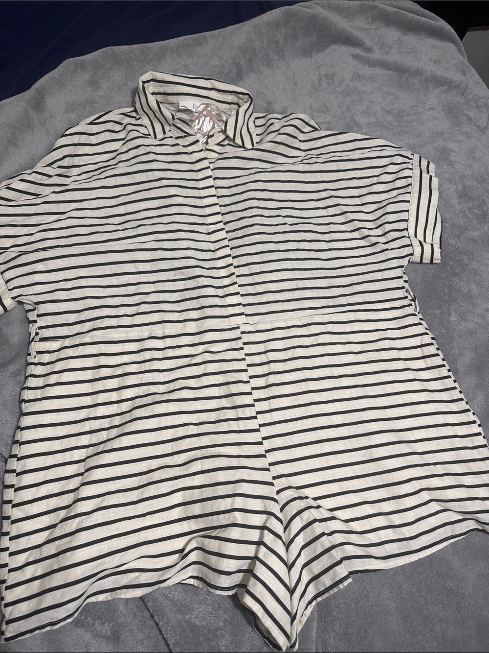 Women's Cream & Black Striped Romper
